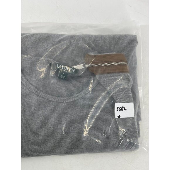Lauren Ralph Lauren Gray Knit Top Shirt Suede Zipper Shoulders Size Large - Picture 11 of 11